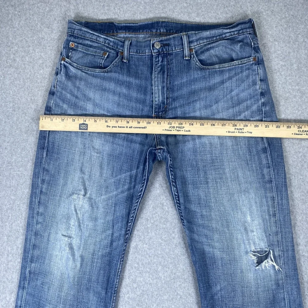 Levi 514 Straight Fit Jeans Mens 36x30 Blue Medium Wash Distressed Denim